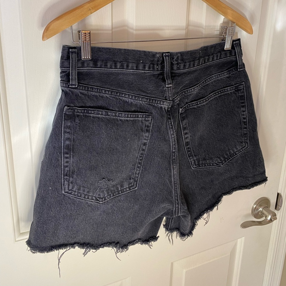 Agolde Black Distressed High-Rise Denim Shorts - Picture 9 of 10